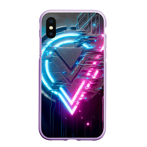 Чехол iPhone XS Max матовый Neon geometric abstraction - ai art / 3D-Сиреневый – фото 1