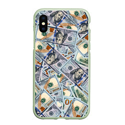 Чехол iPhone XS Max матовый Банкноты сто долларов, цвет: 3D-салатовый