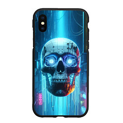 Чехол iPhone XS Max матовый Cyber skull - neon glow ai art, цвет: 3D-черный