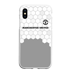 Чехол iPhone XS Max матовый Manchester United sport на светлом фоне посередине, цвет: 3D-белый