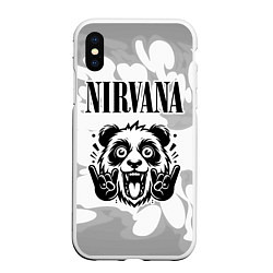 Чехол iPhone XS Max матовый Nirvana рок панда на светлом фоне, цвет: 3D-белый