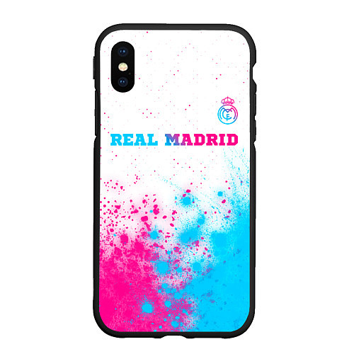 Чехол iPhone XS Max матовый Real Madrid neon gradient style посередине / 3D-Черный – фото 1