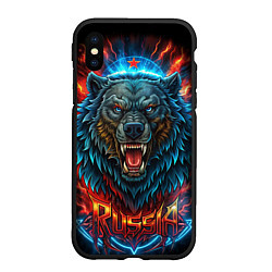 Чехол iPhone XS Max матовый Russia bear, цвет: 3D-черный