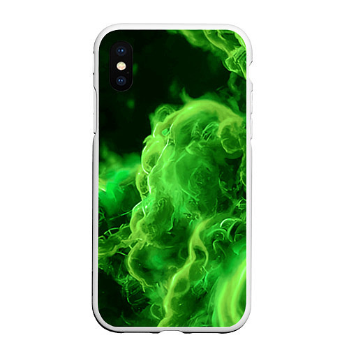 Чехол iPhone XS Max матовый Зелёный густой дым - inferno green / 3D-Белый – фото 1