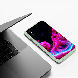 Чехол iPhone XS Max матовый Розовый густой туман - inferno pink, цвет: 3D-салатовый — фото 2