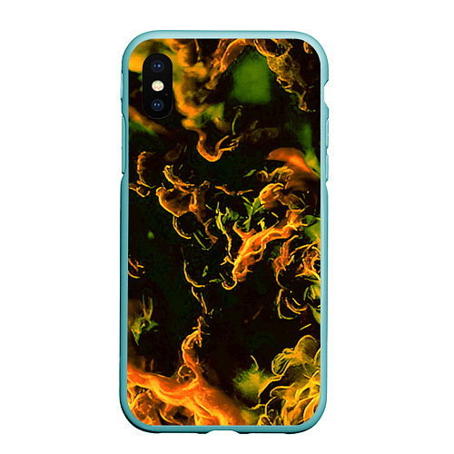 Чехол iPhone XS Max матовый Жёлтое огненное пламя инферно - inferno yellow / 3D-Мятный – фото 1