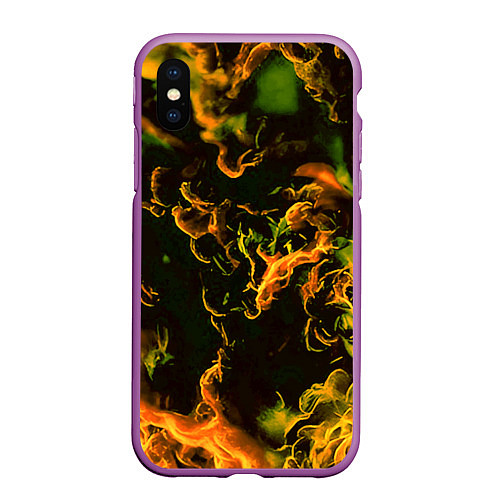 Чехол iPhone XS Max матовый Жёлтое огненное пламя инферно - inferno yellow / 3D-Фиолетовый – фото 1