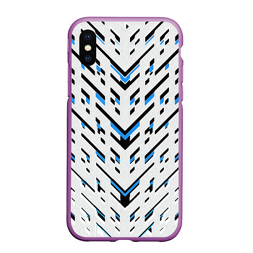 Чехол iPhone XS Max матовый Black and blue stripes on a white background / 3D-Фиолетовый – фото 1