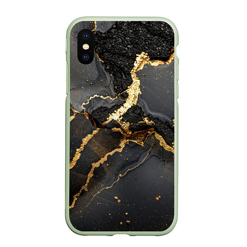 Чехол iPhone XS Max матовый Золото и черный агат / 3D-Салатовый – фото 1