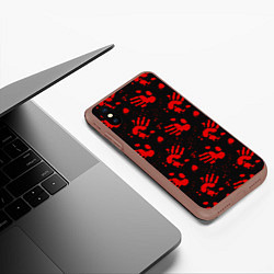 Чехол iPhone XS Max матовый Blood hands паттерн, цвет: 3D-коричневый — фото 2