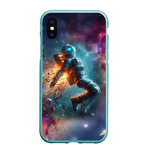 Чехол iPhone XS Max матовый Космонавт в открытом космосе - нейросеть / 3D-Мятный – фото 1