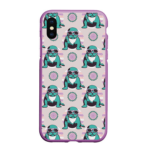 Чехол iPhone XS Max матовый Тюлень и круги / 3D-Фиолетовый – фото 1