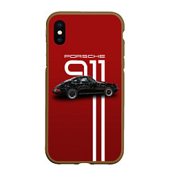 Чехол iPhone XS Max матовый Ретро автомобиль Porsche, цвет: 3D-коричневый