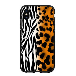 Чехол iPhone XS Max матовый Леопардовые пятна с полосками зебры, цвет: 3D-черный
