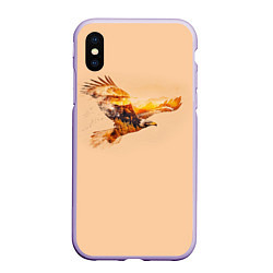 Чехол iPhone XS Max матовый Летящий орел и пейзаж на закате, цвет: 3D-светло-сиреневый