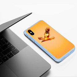 Чехол iPhone XS Max матовый Орел с пейзажем на закате двойная экспозиция, цвет: 3D-голубой — фото 2