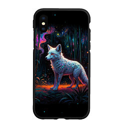 Чехол iPhone XS Max матовый Белая лисица на фоне волшебного леса, цвет: 3D-черный