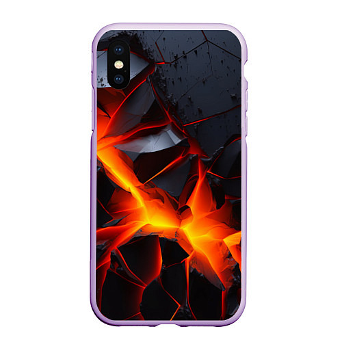 Чехол iPhone XS Max матовый Камни в разломе красный свет / 3D-Сиреневый – фото 1