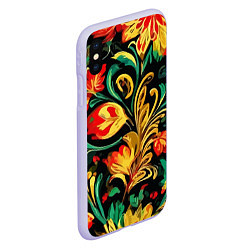 Чехол iPhone XS Max матовый Хохлома акварель, цвет: 3D-светло-сиреневый — фото 2