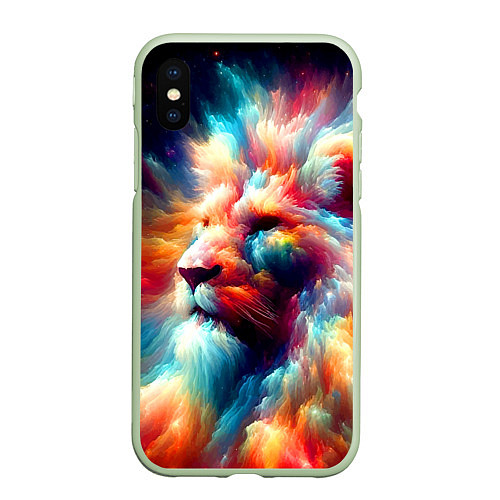 Чехол iPhone XS Max матовый Межгалактический космический лев - нейросеть / 3D-Салатовый – фото 1