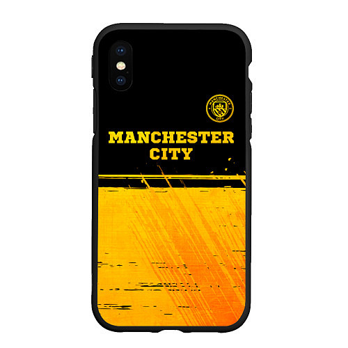 Чехол iPhone XS Max матовый Manchester City - gold gradient посередине / 3D-Черный – фото 1