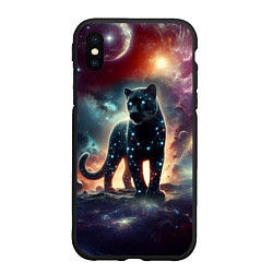 Чехол iPhone XS Max матовый Звёздная космическая пантера - нейросеть неоновое, цвет: 3D-черный