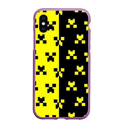 Чехол iPhone XS Max матовый Minecraft logo brend online / 3D-Фиолетовый – фото 1