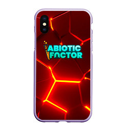 Чехол iPhone XS Max матовый Abiotic Factor логотип на красном неоновом фоне, цвет: 3D-светло-сиреневый