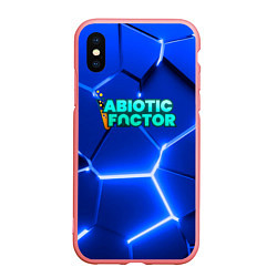 Чехол iPhone XS Max матовый Abiotic Factor логотип на синем неоновом фоне, цвет: 3D-баблгам