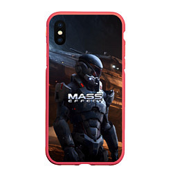 Чехол iPhone XS Max матовый Mass Effect game space, цвет: 3D-красный