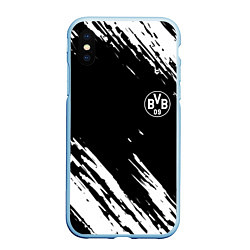 Чехол iPhone XS Max матовый Borussia краски белые на чёрном, цвет: 3D-голубой