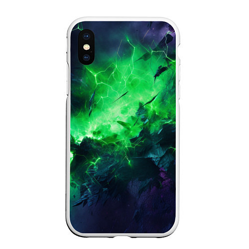 Чехол iPhone XS Max матовый Круглый зеленый мистический фон / 3D-Белый – фото 1