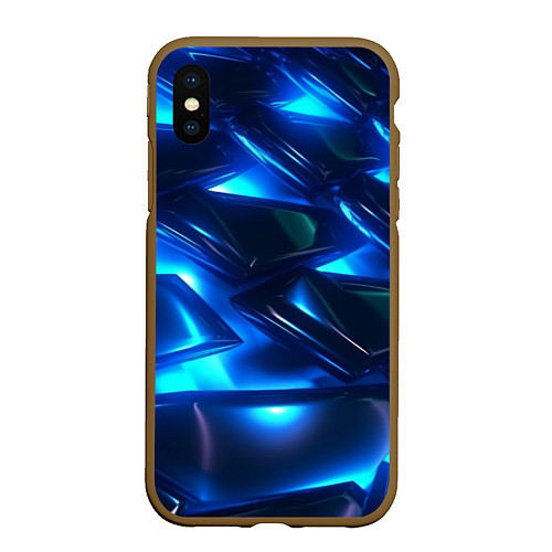 Чехол iPhone XS Max матовый Синие абстрактные неоновые плиты / 3D-Коричневый – фото 1