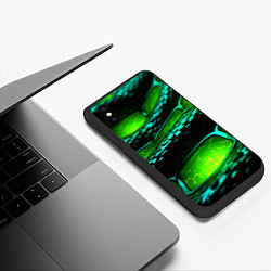 Чехол iPhone XS Max матовый Зеленая змеиная абстрактная текстура, цвет: 3D-черный — фото 2