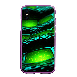 Чехол iPhone XS Max матовый Зеленая змеиная абстрактная текстура, цвет: 3D-фиолетовый