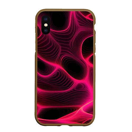 Чехол iPhone XS Max матовый Неоновая яркая геометрическая абстракция со светом / 3D-Коричневый – фото 1