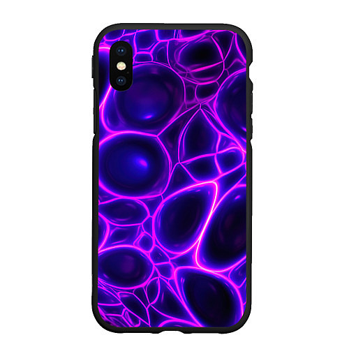 Чехол iPhone XS Max матовый Фиолетовы неоновые соты / 3D-Черный – фото 1