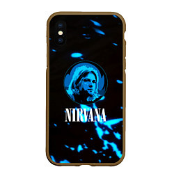 Чехол iPhone XS Max матовый Nirvana рок бенд краски, цвет: 3D-коричневый