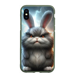 Чехол iPhone XS Max матовый Грозный заяц, цвет: 3D-темно-зеленый