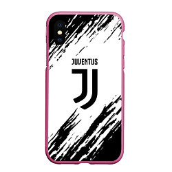 Чехол iPhone XS Max матовый Juventus краски, цвет: 3D-малиновый