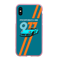 Чехол iPhone XS Max матовый Porsche немецкий спорткар, цвет: 3D-розовый