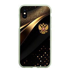 Чехол iPhone XS Max матовый Золотой герб России на черно-золотой текстуре, цвет: 3D-салатовый