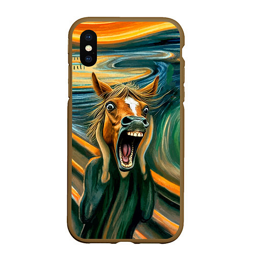 Чехол iPhone XS Max матовый Лошадь кричит на картине Эдварда Мунка / 3D-Коричневый – фото 1