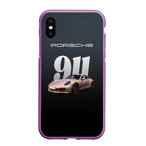 Чехол iPhone XS Max матовый Спортивный автомобиль Porsche 911 / 3D-Фиолетовый – фото 1