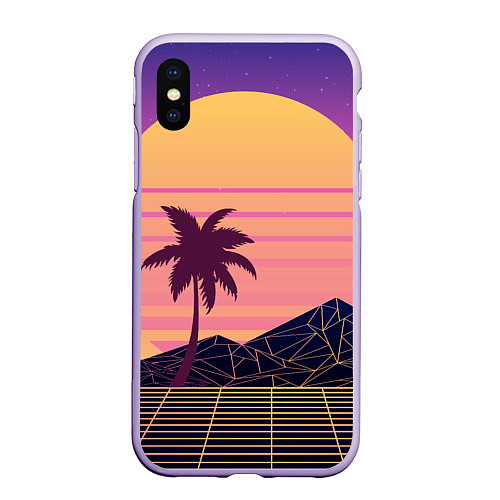 Чехол iPhone XS Max матовый Vaporwave геометрические горы и силуэты пальм / 3D-Светло-сиреневый – фото 1