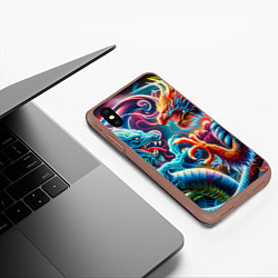 Чехол iPhone XS Max матовый Противостояние двух драконов - ирезуми, цвет: 3D-коричневый — фото 2