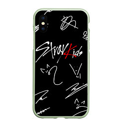 Чехол iPhone XS Max матовый Stray kids автографы лого, цвет: 3D-салатовый