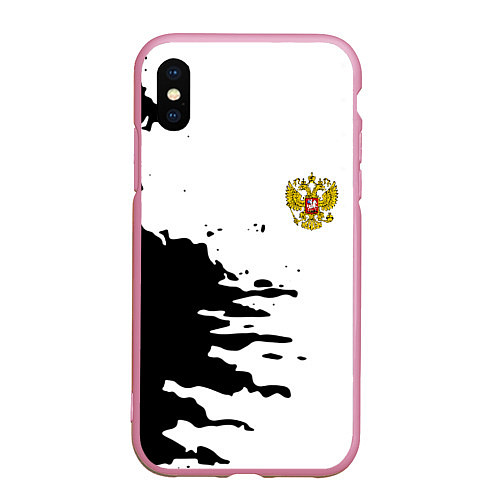 Чехол iPhone XS Max матовый Россия герб звёзды в красках / 3D-Розовый – фото 1