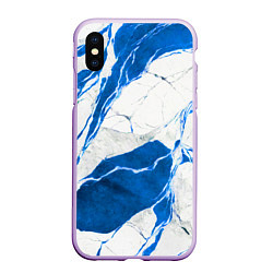 Чехол iPhone XS Max матовый Бело-синий мрамор, цвет: 3D-сиреневый