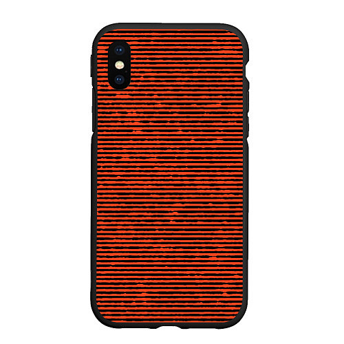 Чехол iPhone XS Max матовый Чёрно-оранжевый полосатый / 3D-Черный – фото 1